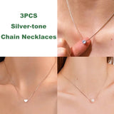 Gold Stainless Steel Heart Necklace – Dainty Zircon Pendant Chain for Women