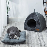 Cozy Triangle Cat House - Warm Enclosed Pet Bed with Thickened Velvet