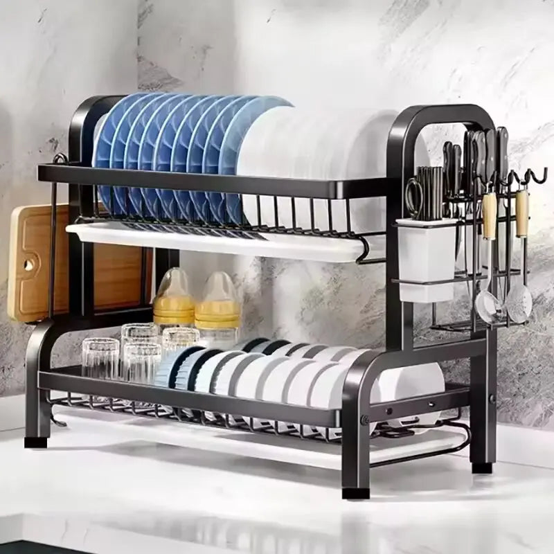 Escurreplatos de 2 niveles: organizador de cocina que ahorra espacio y es inoxidable