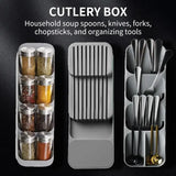 Caja de almacenamiento de cubiertos que ahorra espacio: organizador de cocina multifuncional para utensilios, cuchillos y especias
