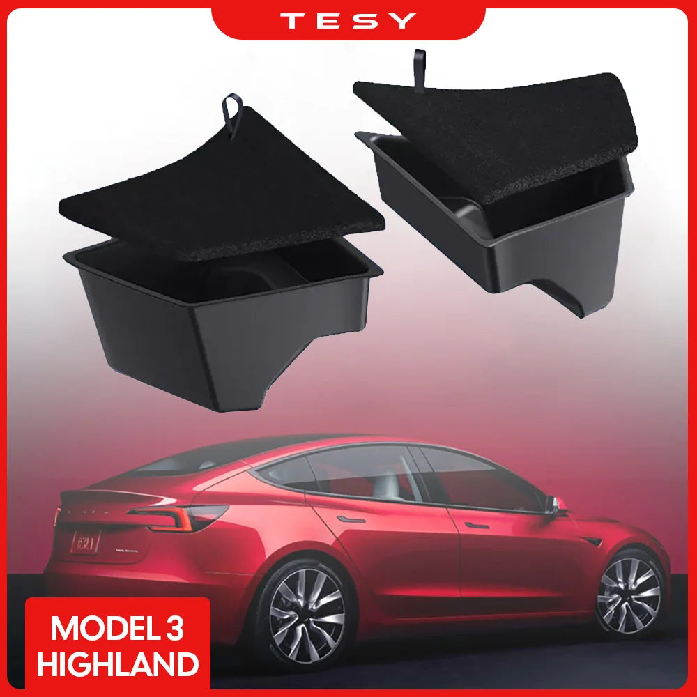 Tesla Model 3 Trunk Organizer | TPE Storage Box with Carpet Lids for 2023–2024 Highland
