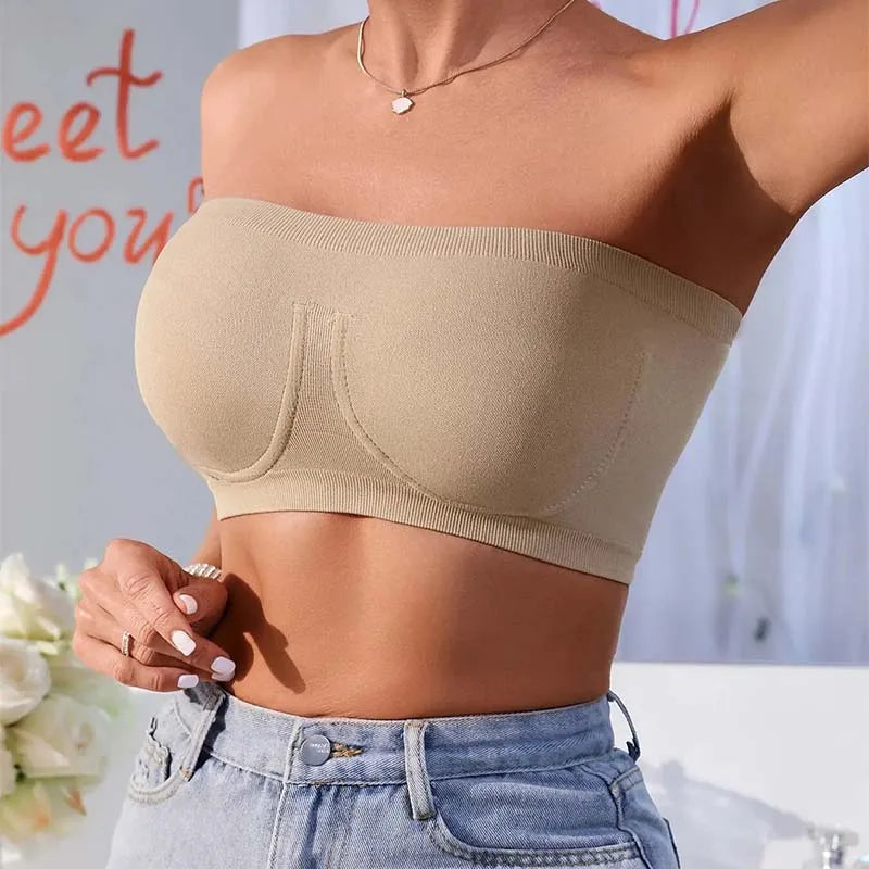 Seamless Strapless Bra with Cotton Comfort for Women
