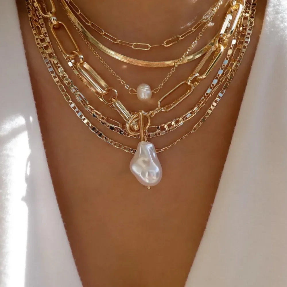 Collar vintage de varios estilos en color dorado nuevo para mujer, conjunto de collares con colgante de cristal multicapa de estilo bohemio y moderno, regalos de joyería