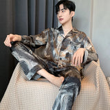 Men’s Silk Satin Pajama Set – Lightweight Luxury Sleepwear with Turn-Down Collar
