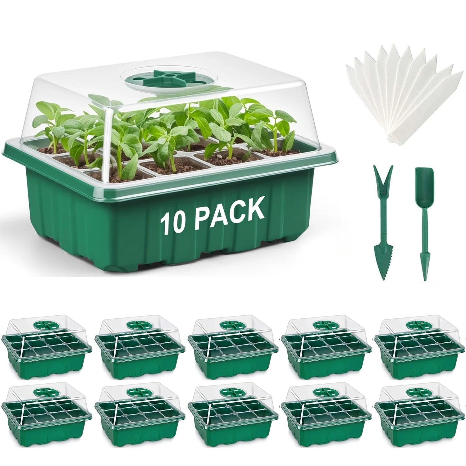 10-Pack Seed Starter Kit with Humidity Dome - 120 Cell Mini Greenhouse for Plants