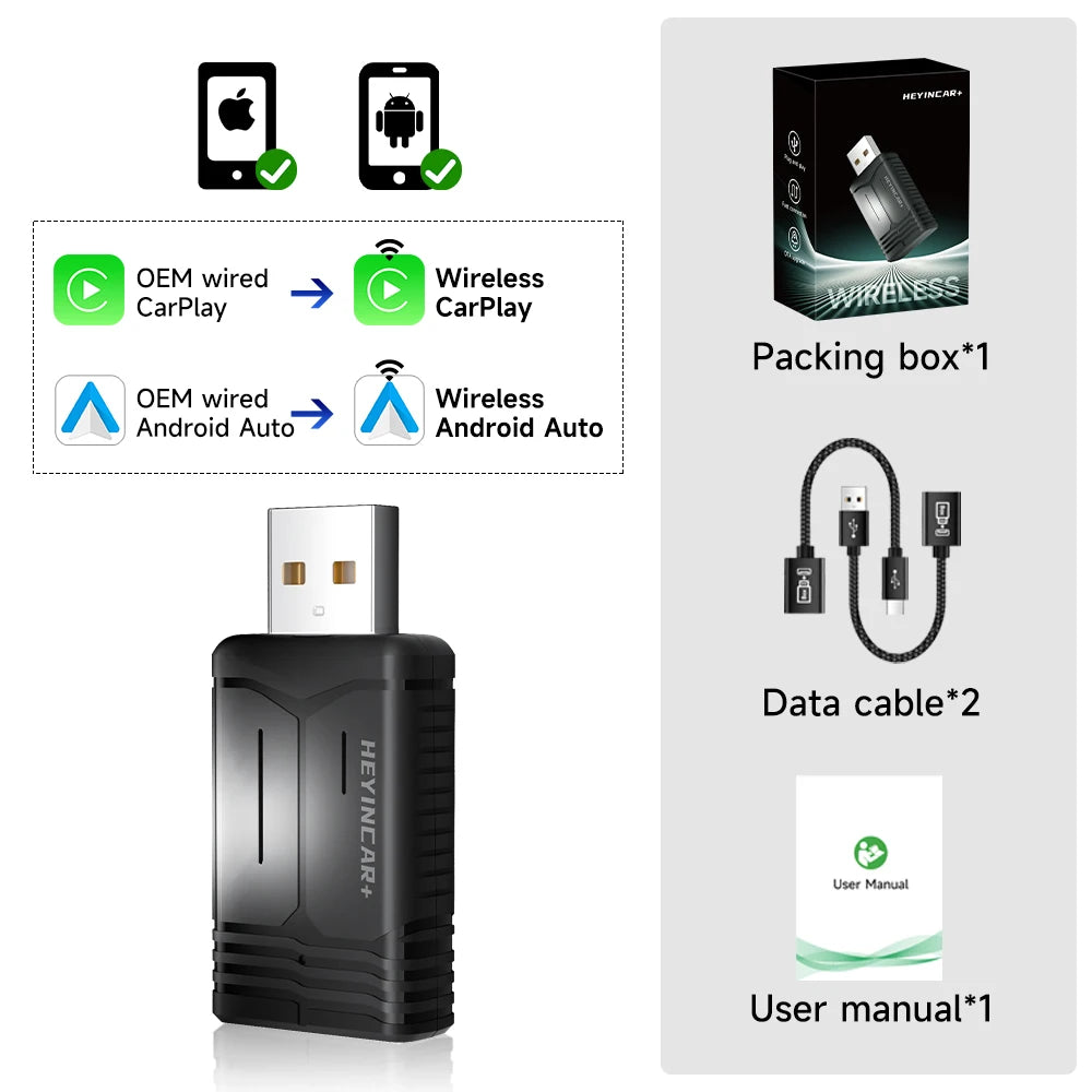 2-in-1 Wireless CarPlay & Android Auto Adapter - Dual-Band WiFi for Seamless Connectivity