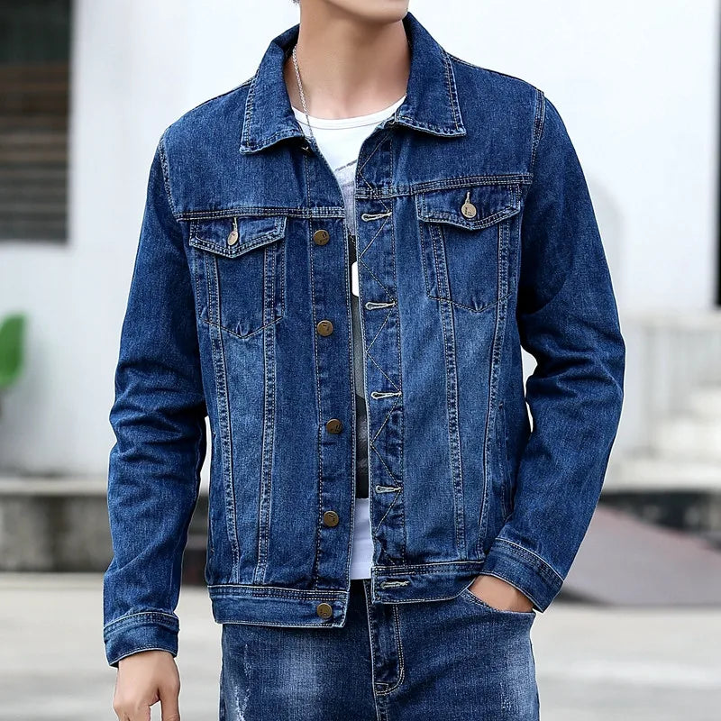 Men’s Casual Denim Jacket – Lightweight Spring & Fall Outerwear with Turn-Down Collar