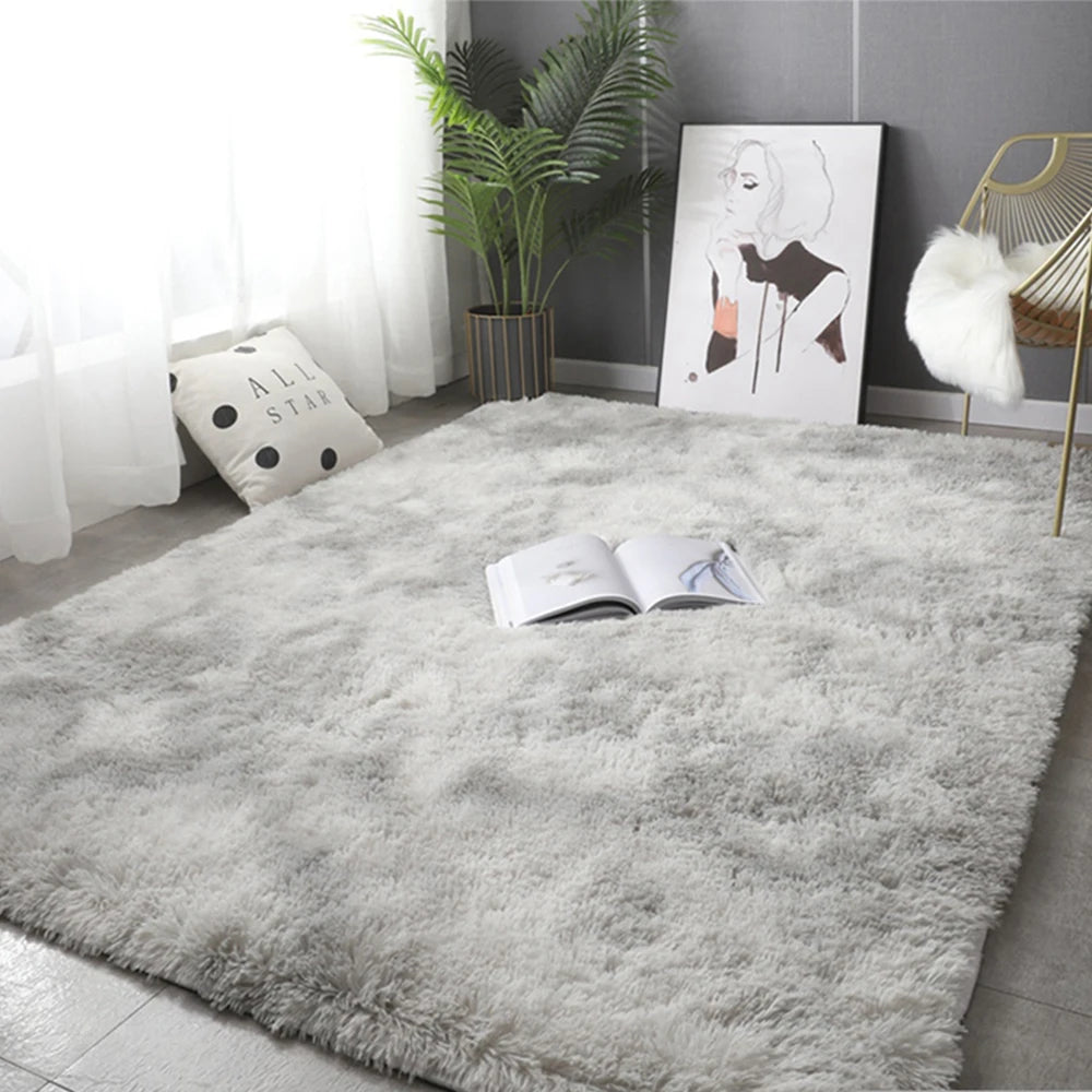 Plush Gray Area Rug - Soft Anti-Slip Carpet for Living Room & Bedroom