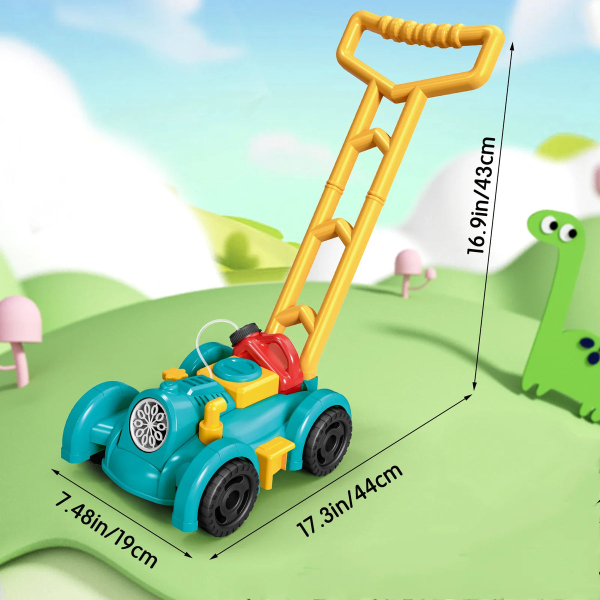 Electric Mower Trolley Bubble Machine – High-Speed Rainbow Bubble Gun for Kids