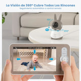 Monitor inalámbrico para bebés de 360° con cámara HD 2K, audio bidireccional y control remoto - Cámara para bebés iEGEEK