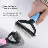 Dual-Sided Pet Deshedding Brush - Stainless Steel Dog & Cat Grooming Tool for All Coat Types