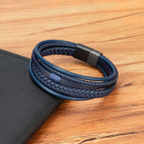 Hand-Woven Leather Bracelet with Stainless Steel Magnetic Buckle for Men