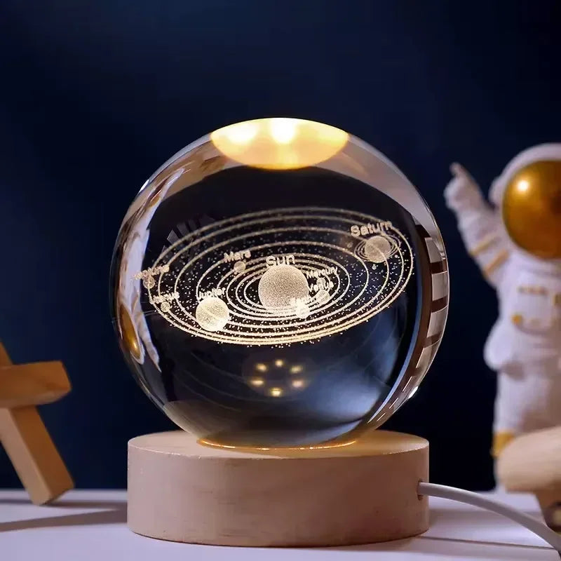 3D Crystal Galaxy Night Light - LED Planetary Lamp for Bedroom Decor