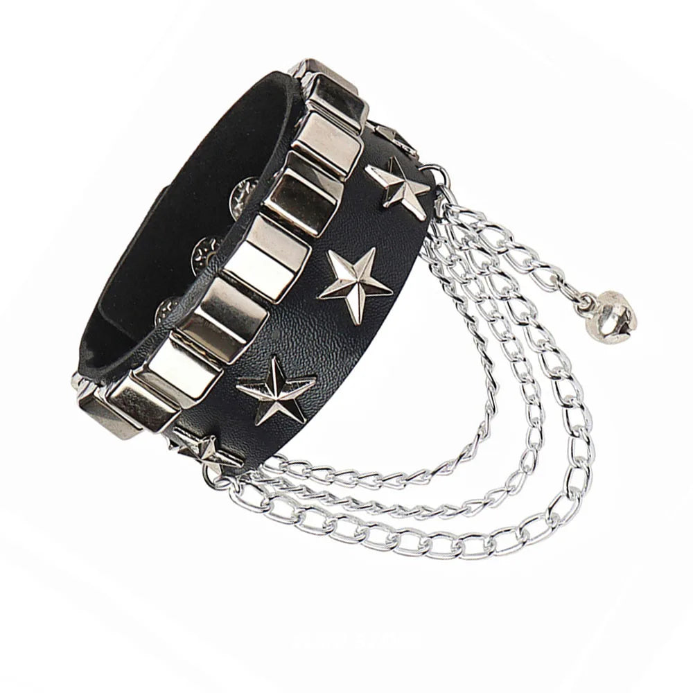 Vintage Punk Star Chain Leather Bracelet – Stylish Geometric Design for Men and Women