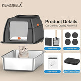 Caja de arena para gatos cerrada de acero inoxidable XL: diseño de doble entrada con pala para una limpieza fácil