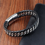 Pulsera de cuero y acero inoxidable para hombre: accesorio elegante y duradero