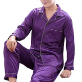 Men’s Plus Size Solid Color Pajama Set – Soft Polyester Long Sleeve Sleepwear with Button Closure