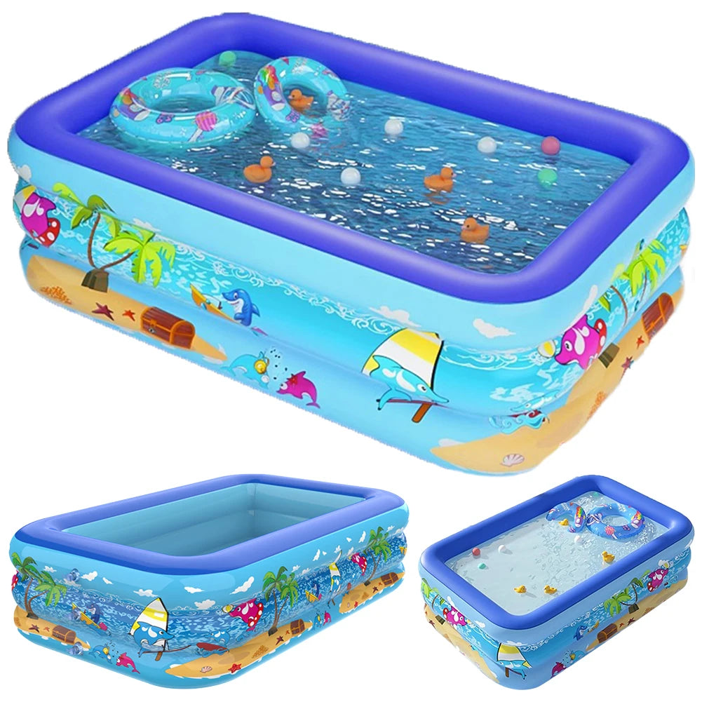Large Inflatable Family Swimming Pool with PVC Frame - Outdoor/Indoor Summer Fun