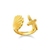 Minimalist Geometric Stainless Steel Ring – Elegant Gold-Tone Adjustable Band