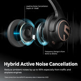 Auriculares inalámbricos con cancelación activa de ruido híbridos SoundPEATS Space con Bluetooth 5.3, 123 horas de reproducción, micrófono y conexión multipunto