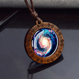 Vintage Wooden Round Pendant Necklace – Adjustable Rope Chain for Men & Women