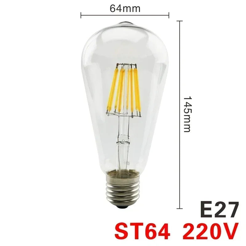 Vintage LED Edison Bulb – E14 & E27 | 2W-8W | 220V | Warm White Filament Light