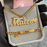 Custom Crown Name Jewelry Set - Personalized Stainless Steel Necklace & Bracelet Gift