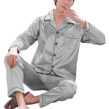 Men’s Plus Size Solid Color Pajama Set – Soft Polyester Long Sleeve Sleepwear with Button Closure