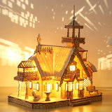 Kit de modelo de villa de madera 3D para armar, con luz, castillo, rompecabezas, juguete para niños y adultos, kit de modelos para armar, decoración de escritorio para regalo