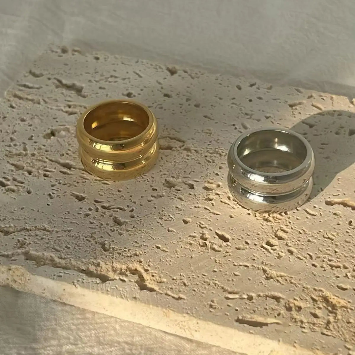 18K Gold-Plated Stainless Steel Bridal Ring – Elegant & Hypoallergenic Wedding Band