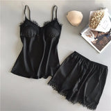 Conjunto de pijama para mujer, moda, escote en V, satén elástico, babydoll, encaje, lencería sexy, pijama con lazo, pantalones cortos para dormir, ropa de dormir nueva