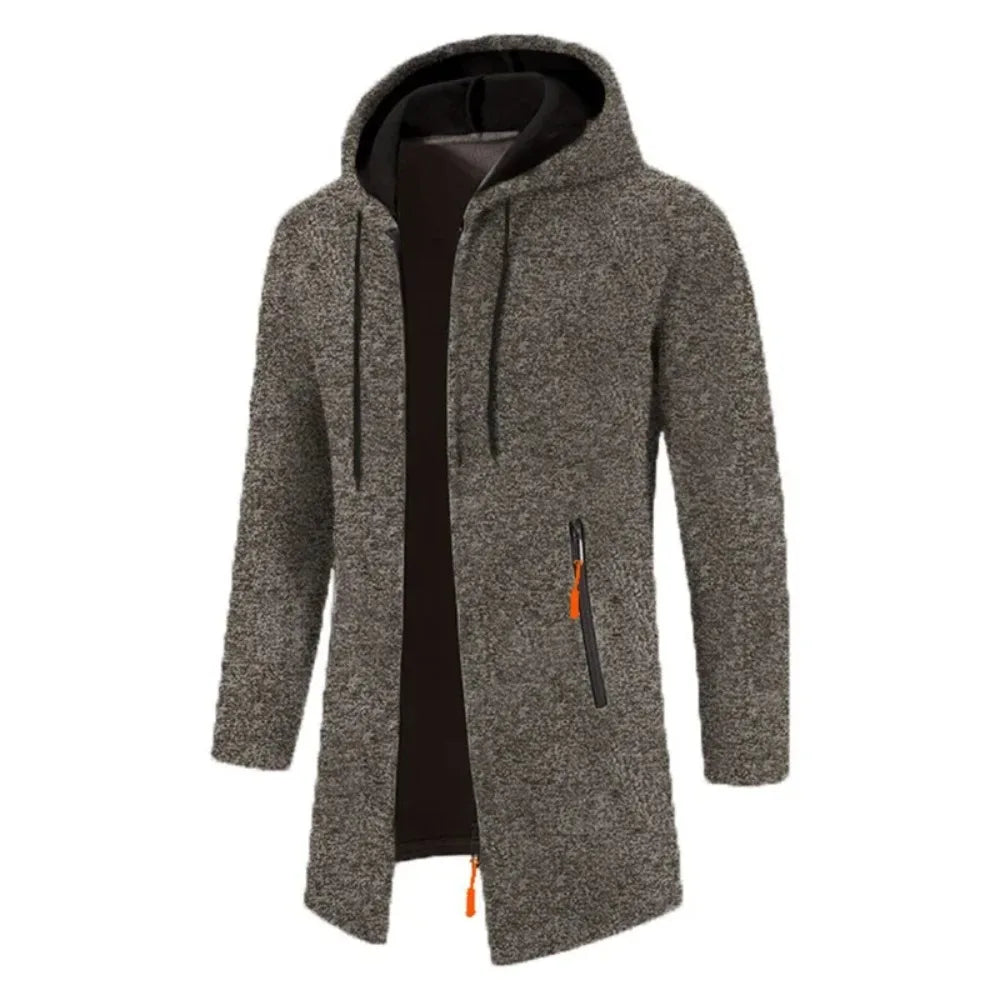 Men’s Casual Long Fleece Hoodie with Full Zipper – Spring & Autumn Wear