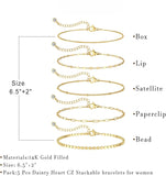 14K Gold Plated Stackable Bracelets Set – Adjustable Trendy Chain Bracelets for Women