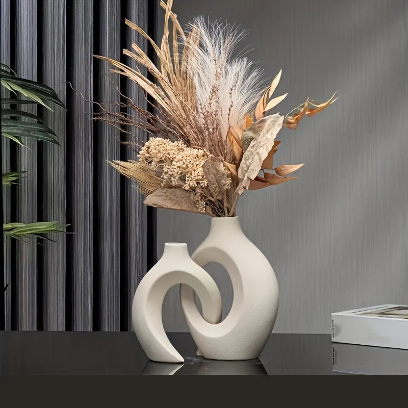 Set of 2 Hollow Nordic Ceramic Vases – Minimalist Boho Decor for a Stylish Home