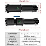 Rechargeable Waterproof LED Flashlight with Zoom and USB Charging