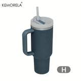 Vaso de acero inoxidable de 887 ml – Botella de agua aislada al vacío de 40 oz con asa, tapa y pajita