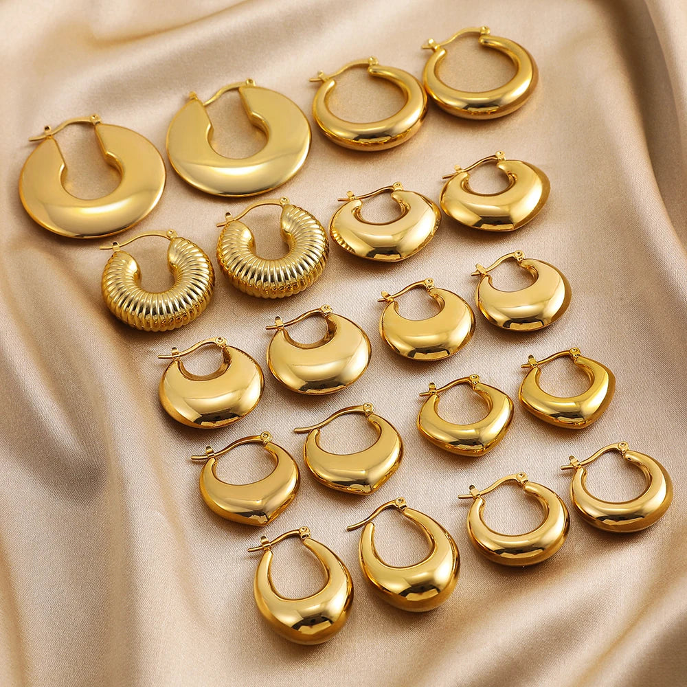 Gold-Plated Stainless Steel Geometric Hoop Earrings – Waterproof & Tarnish-Resistant