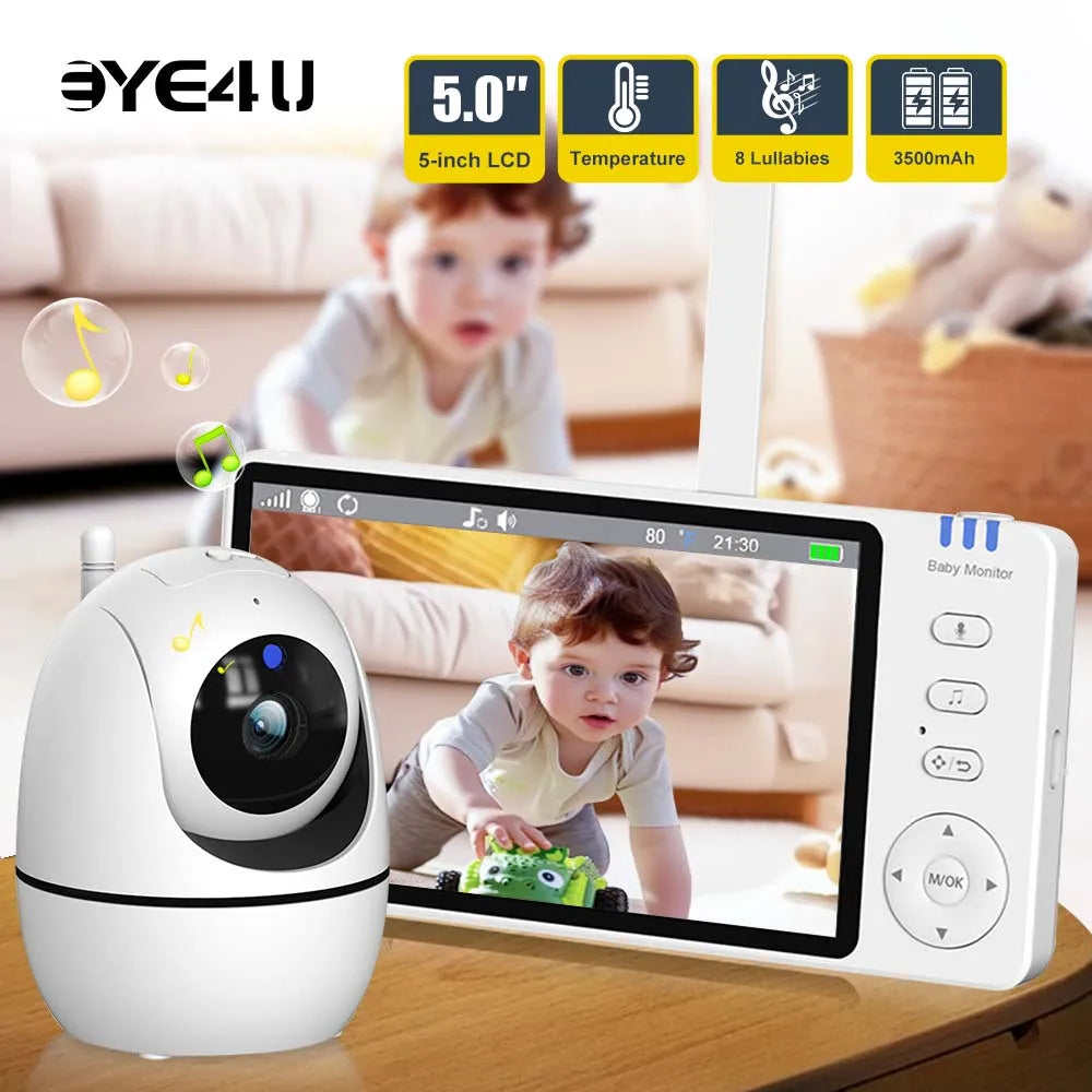 Monitor de video HD para bebés de 5 pulgadas con cámara: seguro, inalámbrico y con cobertura total 