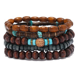 Adjustable Natural Wood Beaded Bracelet – Casual & Sporty Style for Women