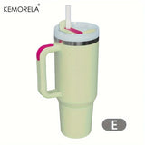 Vaso de acero inoxidable de 887 ml – Botella de agua aislada al vacío de 40 oz con asa, tapa y pajita