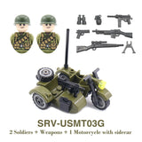 WW2 Military Building Blocks Set - Army Soldier & Motorcycle Model Kit