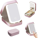 Rechargeable LED Makeup Mirror with Storage – 3-Color Adjustable Travel Vanity