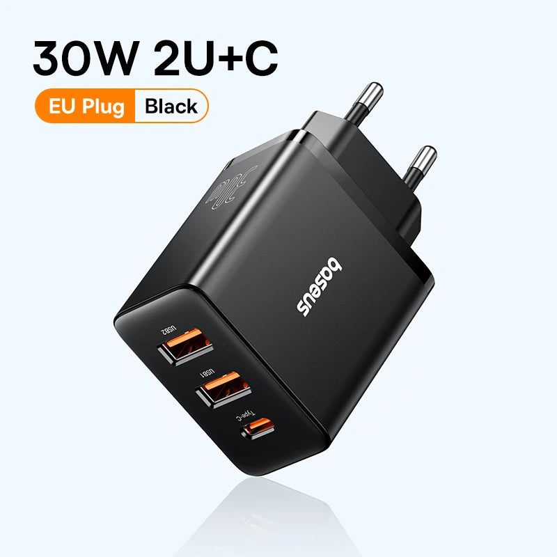 30W Fast Travel Charger – Dual USB & Type-C Power Adapter for iPhone, Samsung & More
