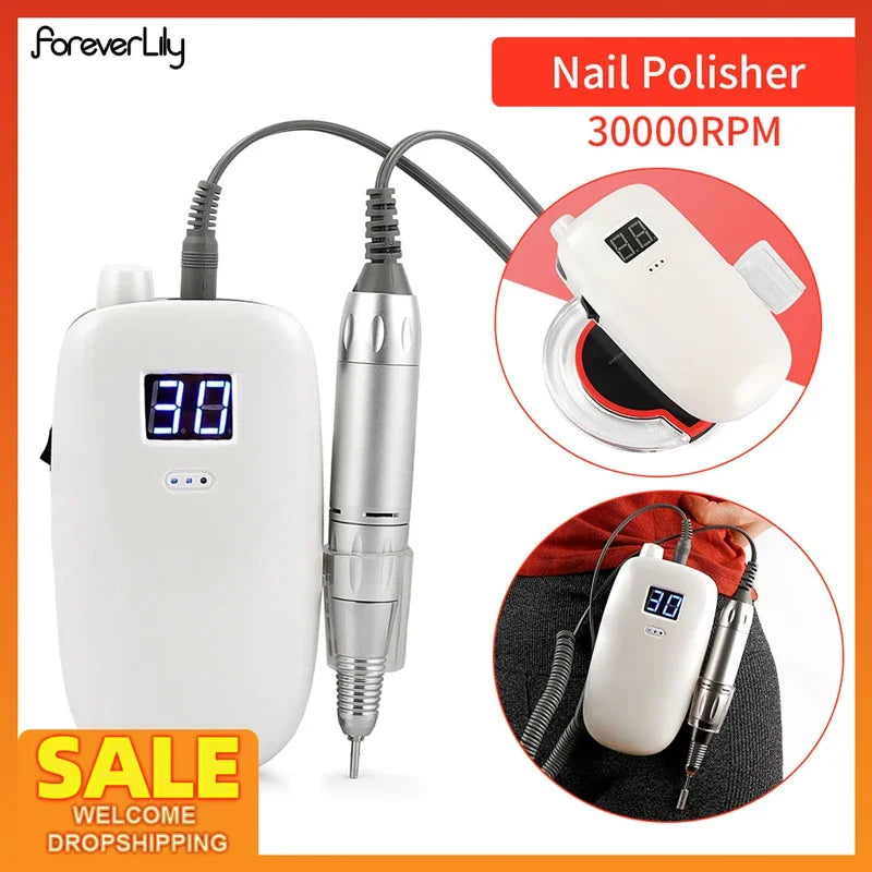 30000RPM Wireless Electric Nail Drill with Portable Charging and 4000mAh Battery