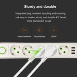 EU Plug Power Strip – 3 USB Ports, 2500W Capacity with Extension Cord
