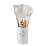 Juego de utensilios de cocina de silicona de 12 piezas | Herramientas de cocina con espátula y cucharas medidoras
