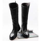 Men’s Knee-High Motorcycle Boots – PU Leather Winter Riding Boots with Zipper Closure
