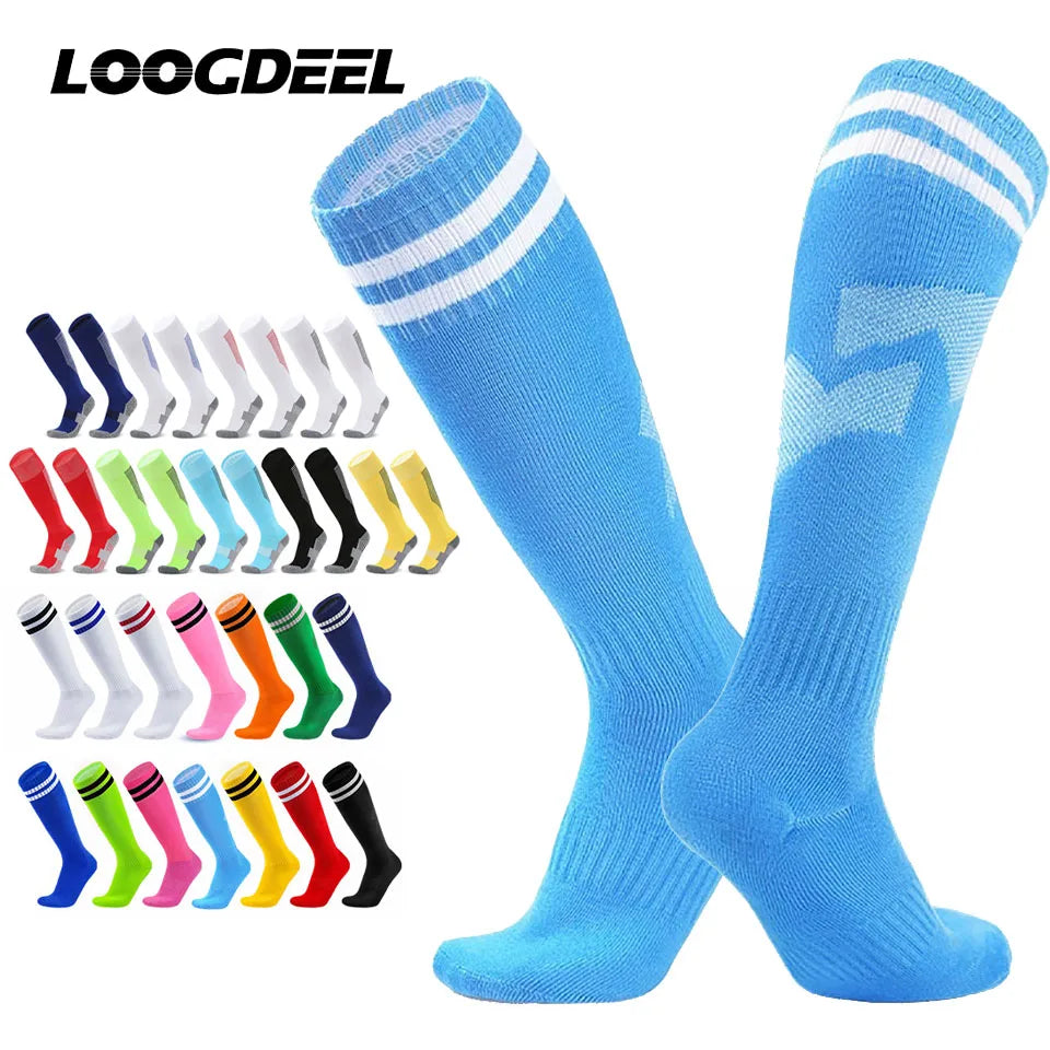 Calcetines de fútbol de compresión elásticos: calcetines deportivos transpirables hasta la rodilla para hombres, mujeres y niños