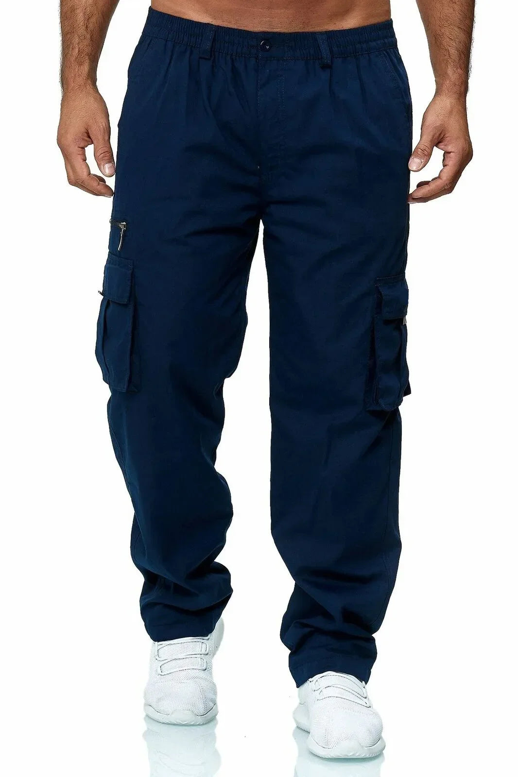 Men's Casual Cargo Pants with Zip and Side Pockets – Lightweight Polyester for Comfort and Durability