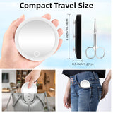 Rechargeable LED Makeup Mirror with 3 Suction Cups – 4" Compact Travel Mirror with Stepless Dimming